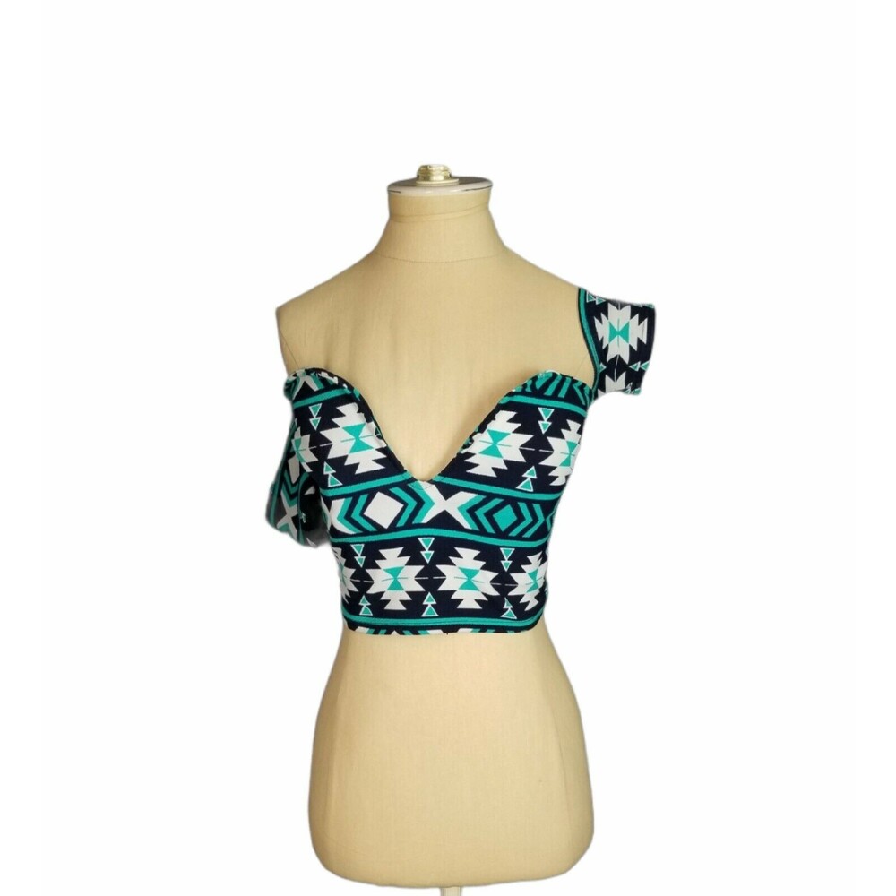 K Too Women's Off The Shoulder Printed Crop Top Plunging Neckline Size Small